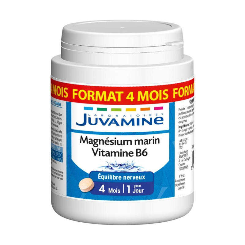 Juvamine Magnésium Marin Vitamine B6 Format 4 Mois 120 comprimés 