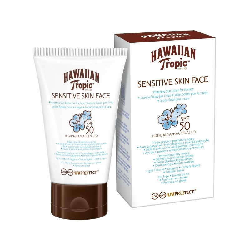 Hawaiian Tropical Sensitive Skin Face Lotion Solaire Pour le Visage SPF50 60ml