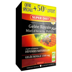 Superdiet Gelée Royale Miel Acacia Pollen Bio 30 Ampoules +50% OFFERT