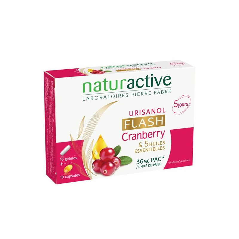 Naturactive Urisanol Flash Cranberry & 5 Huiles Essentielles 10 gélules + 10 capsules 