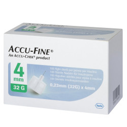 Accu-Fine Aiguilles Stériles pour Stylos à Insuline 0.25mm (32G) x 4mm 100 pièces