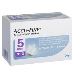 Accu-Fine Aiguilles Stériles pour Stylos à Insuline 0.25mm (31G) x 5mm 100 pièces