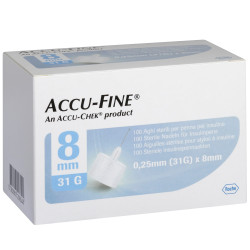 Accu-Fine Aiguilles Stériles pour Stylos à Insuline 0.25mm (31G) x 8mm 100 pièces