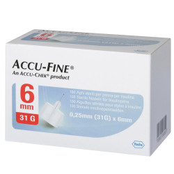 Accu-Fine Aiguilles Stériles pour Stylos à Insuline 0.25mm (31G) x 6mm 100 pièces