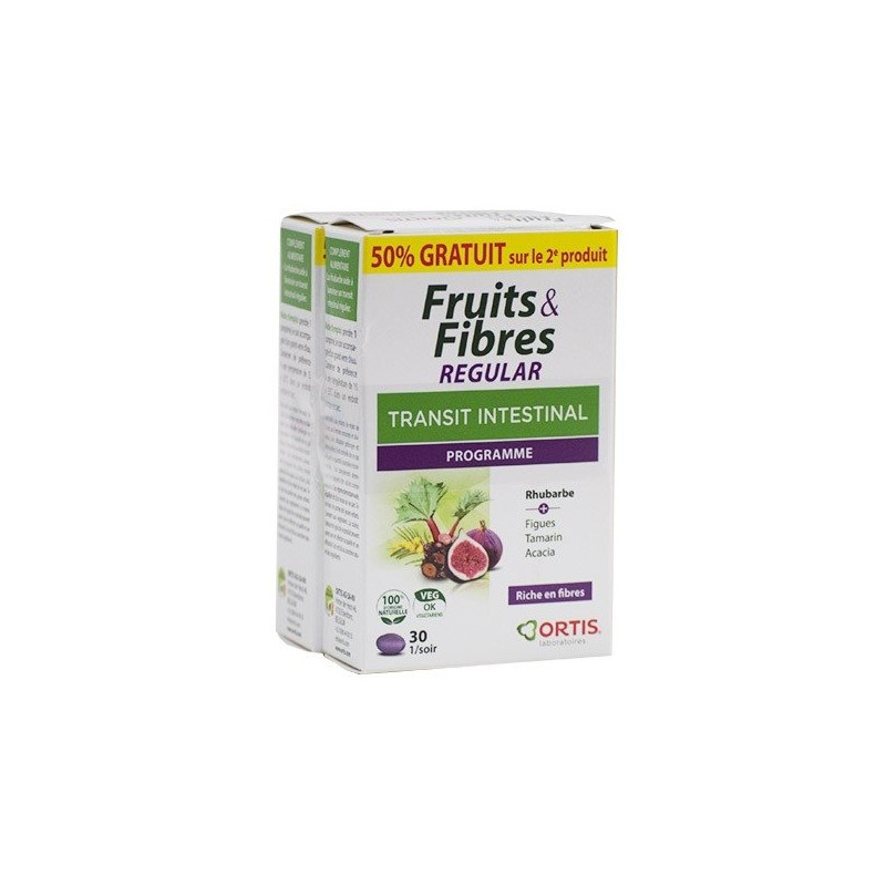 Ortis Fruits & Fibres Regular Transit Intestinal Lot de 2 x 30 comprimés