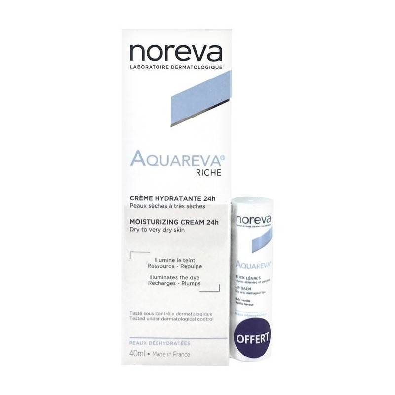 Noreva Aquareva  Crème Hydratante 24H 40ml + Stick Lèvres 3,6g OFFERT