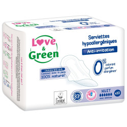 Love & Green Serviettes Hypoallergéniques Nuit 10 pièces