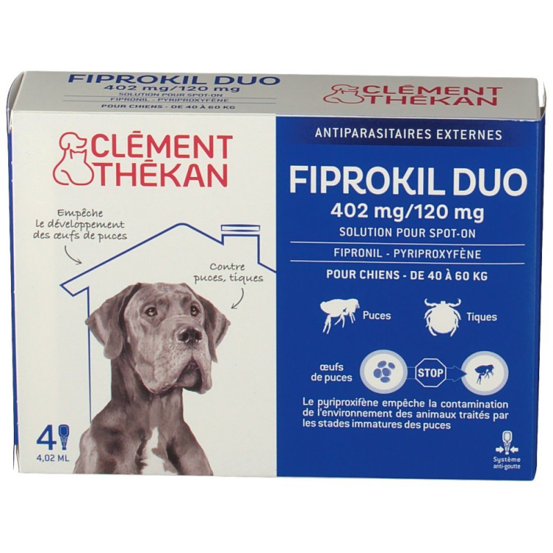 Clément Thékan Fiprokil Duo 402mg/120mg Chien 4 pipettes