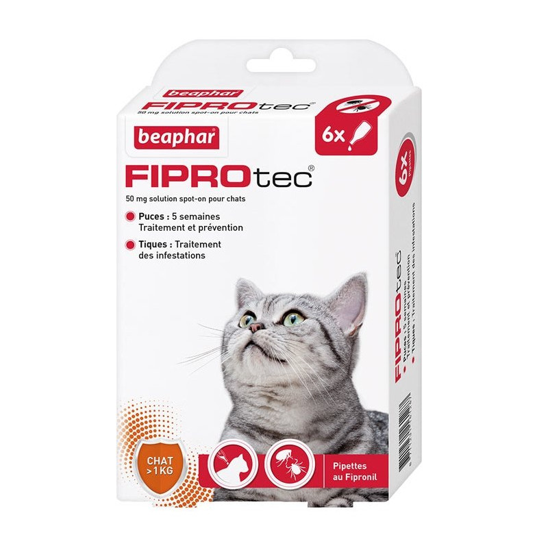 Beaphar Fiprotec Pipettes Antiparasitaires pour Chats 6x0,5ml