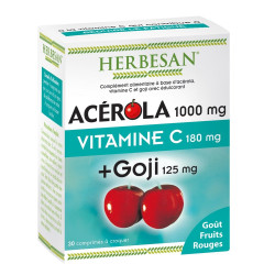 Herbesan Acérola 1000mg + Goji Goût Fruits Rouges 30 comprimés à croquer