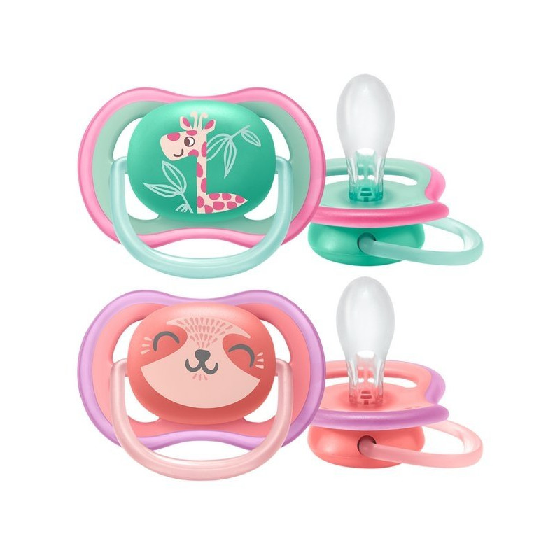 Avent Sucettes Ultra Air Girl Girafe Chat 18 mois+ 2 pièces