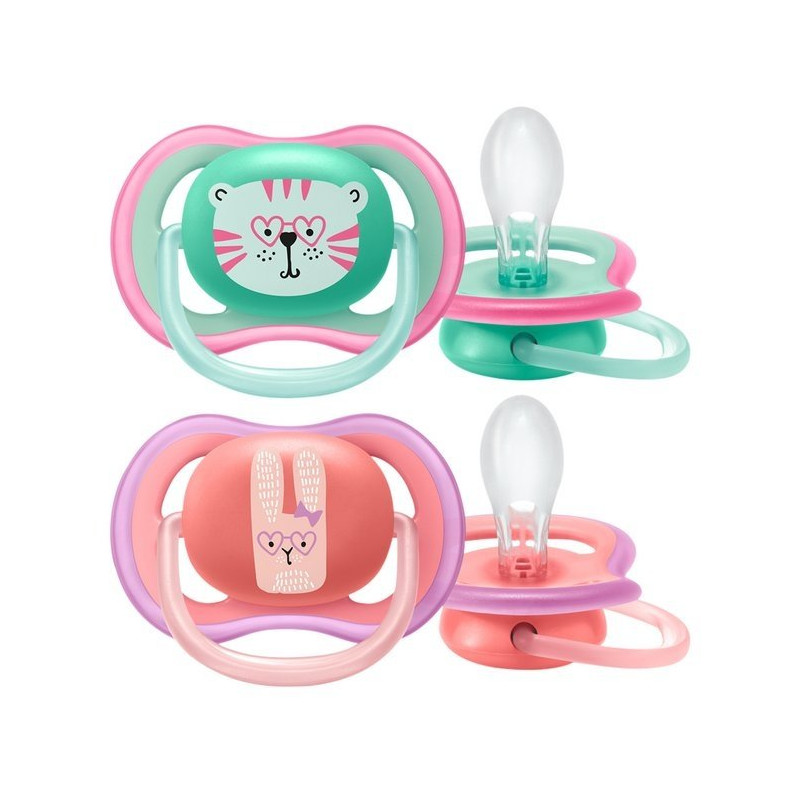 Avent Sucettes Ultra Air Tigre Lapin 18 mois+ 2 pièces