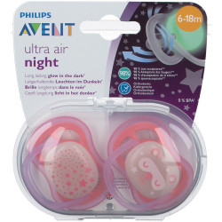 Avent Sucettes Air Night Mix Rose / Rouge 6 mois+ 2 pièces