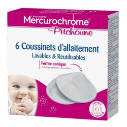 Mercurochrome Pitchoune Coussinets d'Allaitement Lavables & Réutilisables 6 pièces