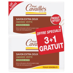 Rogé Cavailles Savons Extra-Doux Amande Verte Surgras Actif 3 x 250g + 1 OFFERT