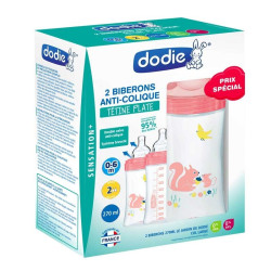 Dodie Sensation+ Biberon Anti-Colique Tétine Plate Débit 2 Jardin 0-6 Mois 2x270ml