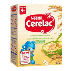 Nestlé Cerelac Céréale Biscuitée pour Panades de Fruits sans Gluten Dès 4 Mois+ 300g