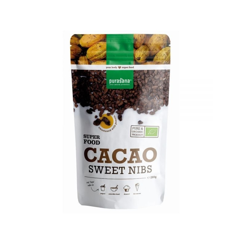 Purasana Super Food Éclats de Fèves de Cacao Sucrées Bio 200g
