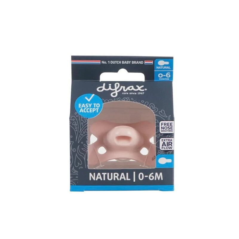 Difrax Sucette Natural 0-6 Mois Rose