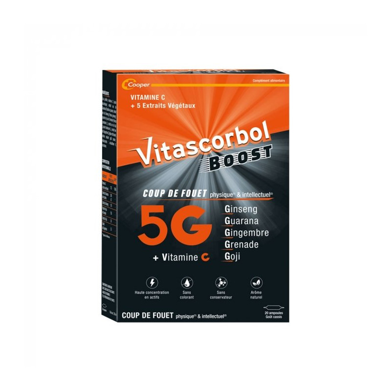 VitascorbolBoost 5G Goût Cassis 20 ampoules de 10ml