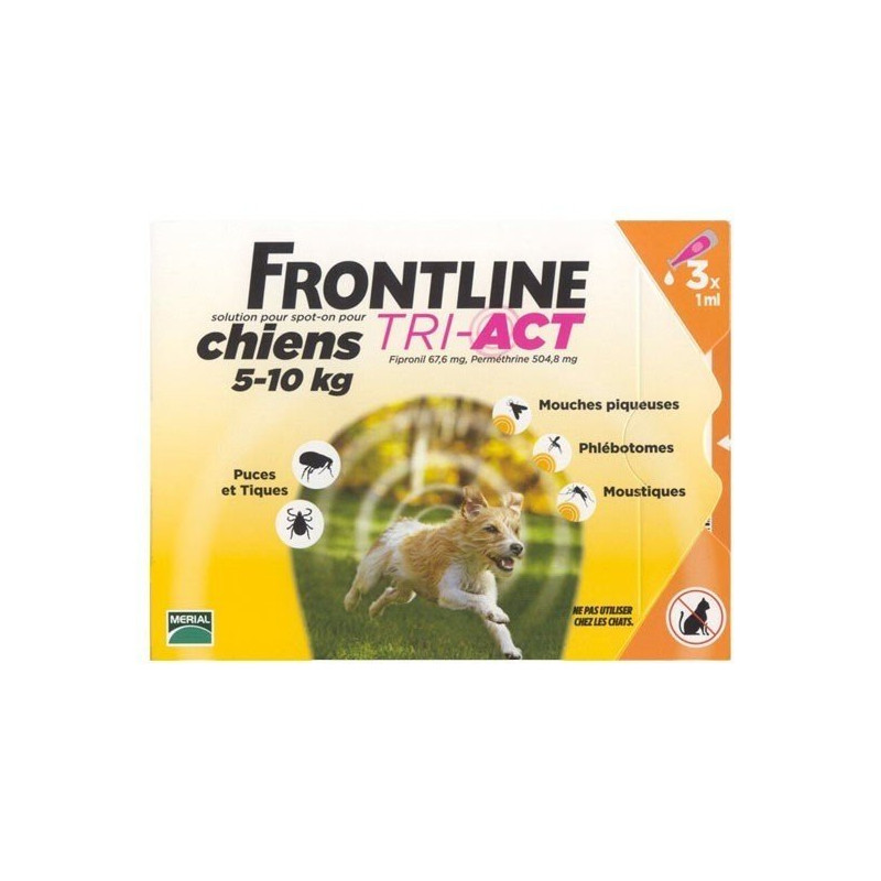Frontline Tri-Act Chiens 5 à 10 Kg x 3 Pipettes 1ml