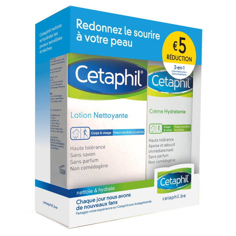 Cetaphil Pack Lotion Nettoyante 200ml + Crème hydratante 100g PROMO