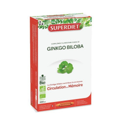 Superdiet Ginkgo Biloba Bio Circulation et Mémoire 20 Ampoules de 15ml