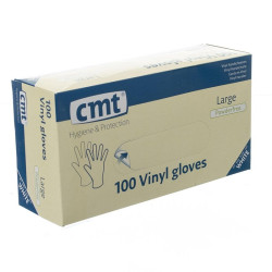 CMT Gants Vinyl Blancs sans Poudre Large 100 pièces