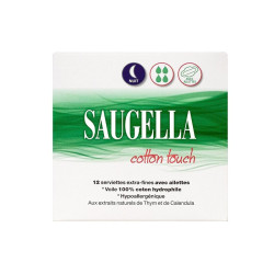 Saugella Cotton Touch Nuit Serviettes Extra-Fines Avec Ailettes 12 unités