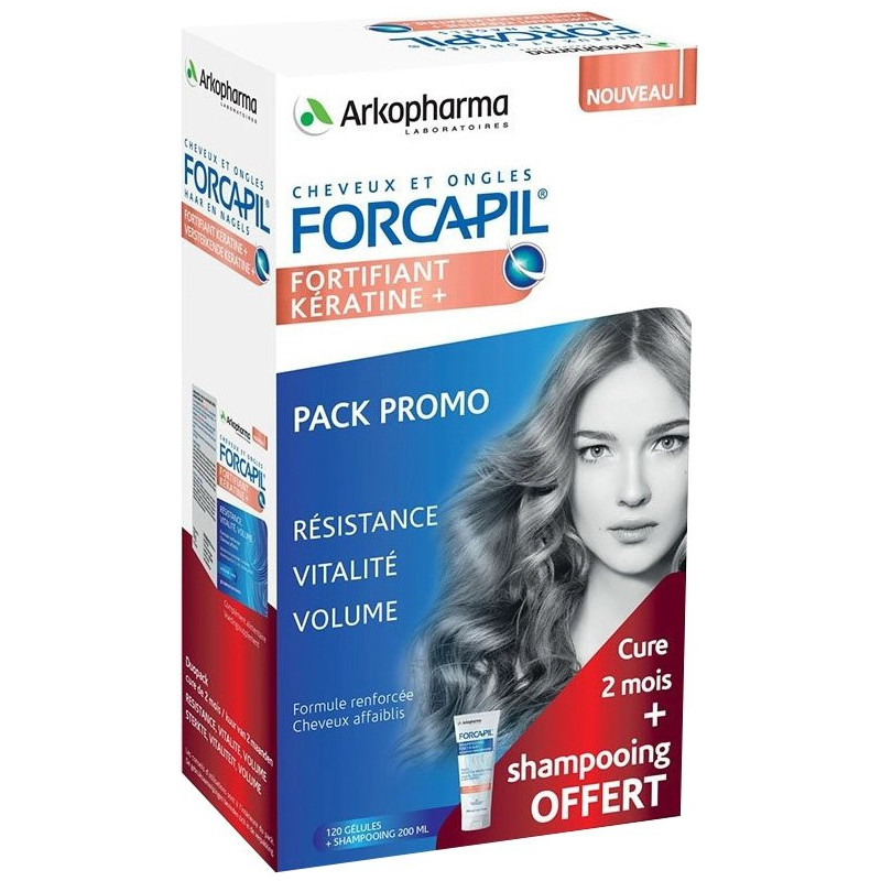 Arkopharma Forcapil Fortifiant Kératine + 2 x 60 gélules + Shampoing 200ml