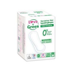Love & Green Serviettes Hypoallergéniques Anti-Irritation Maxi Super 14 pièces