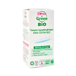 Love & Green Tampons Hypoallergéniques avec Applicateur Super Bio 14 pièces