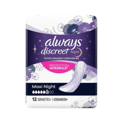 Always Discreet Night Maxi Serviettes Fuites Urinaires 12 pièces