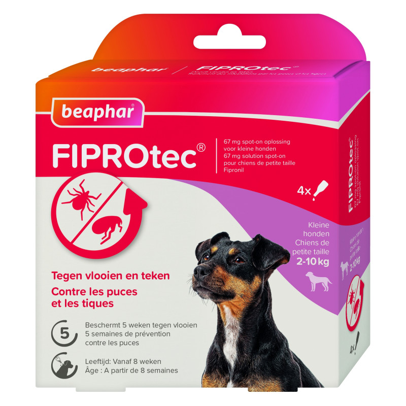 Beaphar FIPROtec 67 mg Solution Spot-On Chiens de Petite Taille 2-10kg 4x0,67ml
