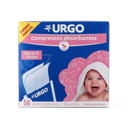 Urgo Compresses Absorbantes Douces et Stériles 7,5x7,5cm 50 sachets de 2 compresses