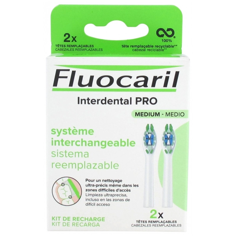 Fluocaril Interdental Pro Système Interchangeable Medium Kit de Recharge 2 têtes