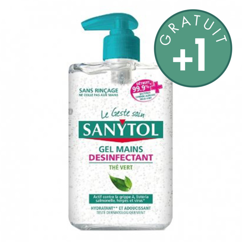 Sanytol Pack Gel Mains Désinfectant Thé Vert 250ml + 1 gratuit